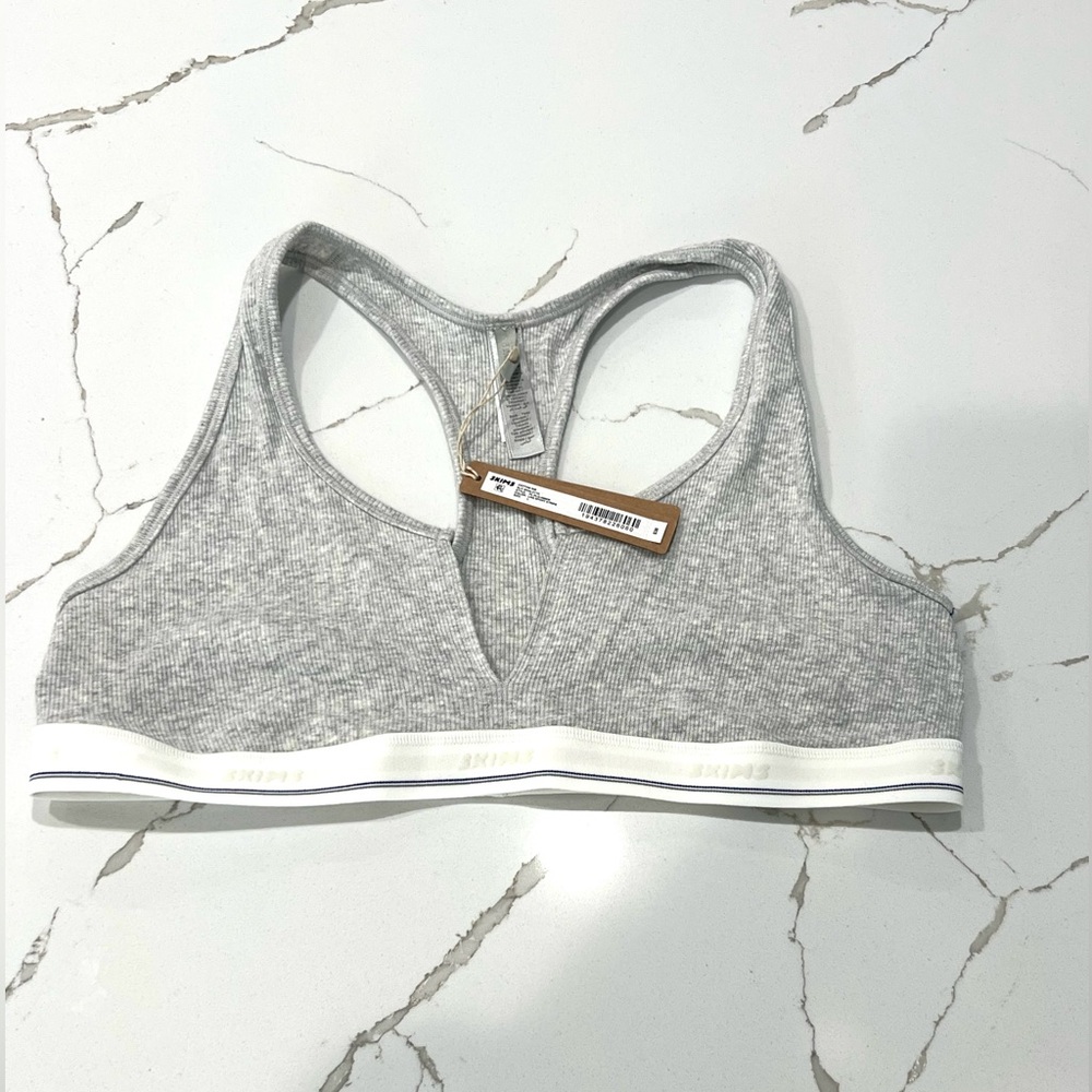 NWT SKIMS COTTON RIB SLIT BRALETTE